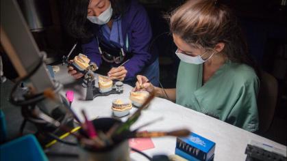 two students creating dentures